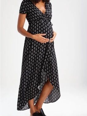 Seraphine Sz 6 Black Printed Relaxed Maxi Maternity Wrap Dress